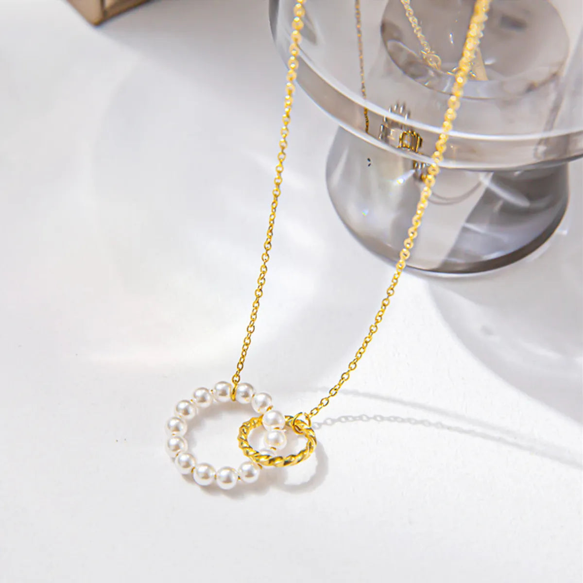 Necklaces For Wise Women-Mama Geometric Titanium Steel Plating Artificial Pearls Necklace