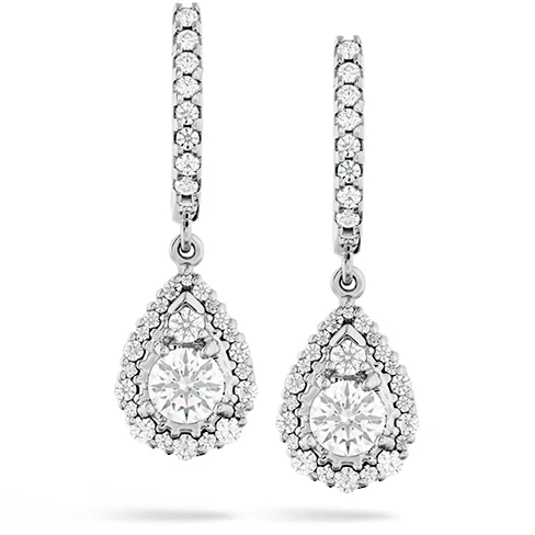 Extra Fine Earrings-Hearts On Fire Teardrop Halo Drop Diamond Earrings