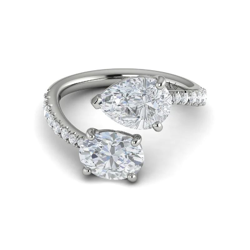 Rings Flair Advice-Two Stone Bypass Engagement Ring in 14K White Gold