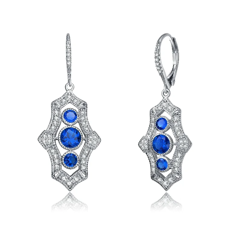 Best Fine Earrings-Sterling Silver Colored and Clear Round Cubic Zirconia Leverback Drop Earrings