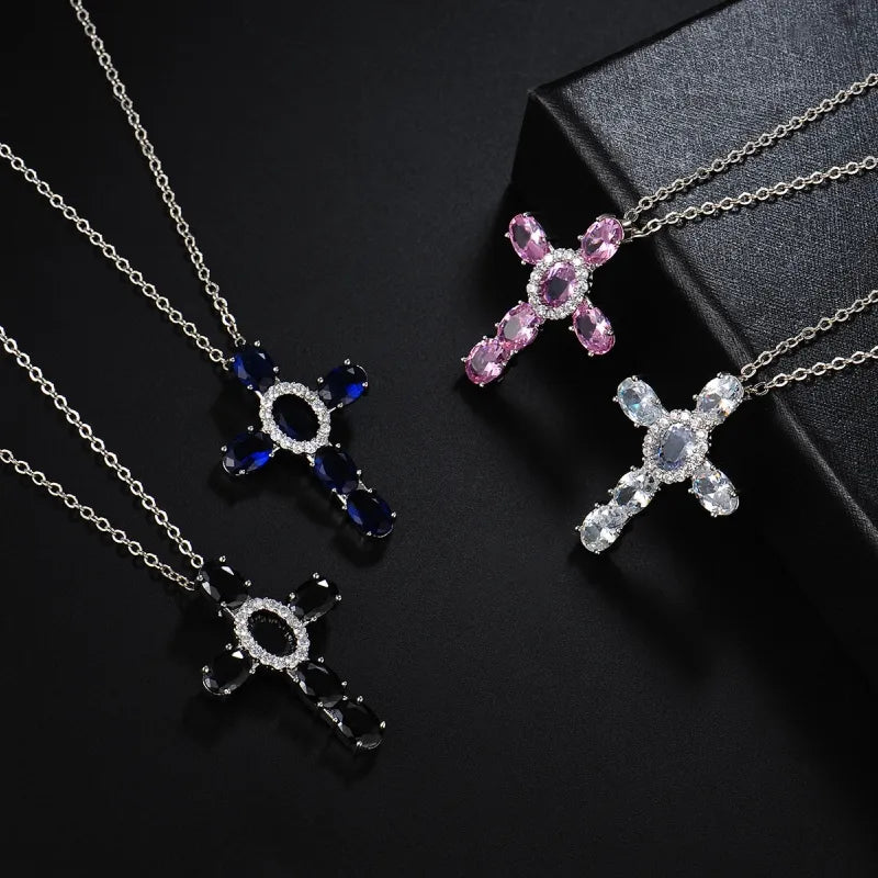 Best Buy Necklaces-Hip-Hop Cross Copper Plating Inlay Zircon Rhodium Plated Unisex Pendant Necklace