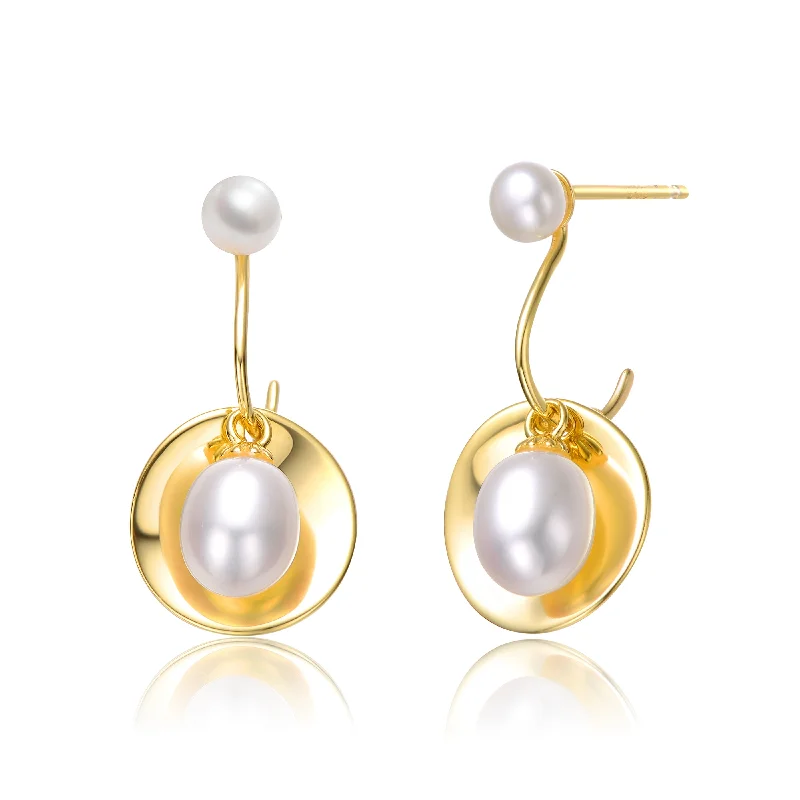 Earrings Clean Tips-Delphine Circle Golden Double Pearl Earrings