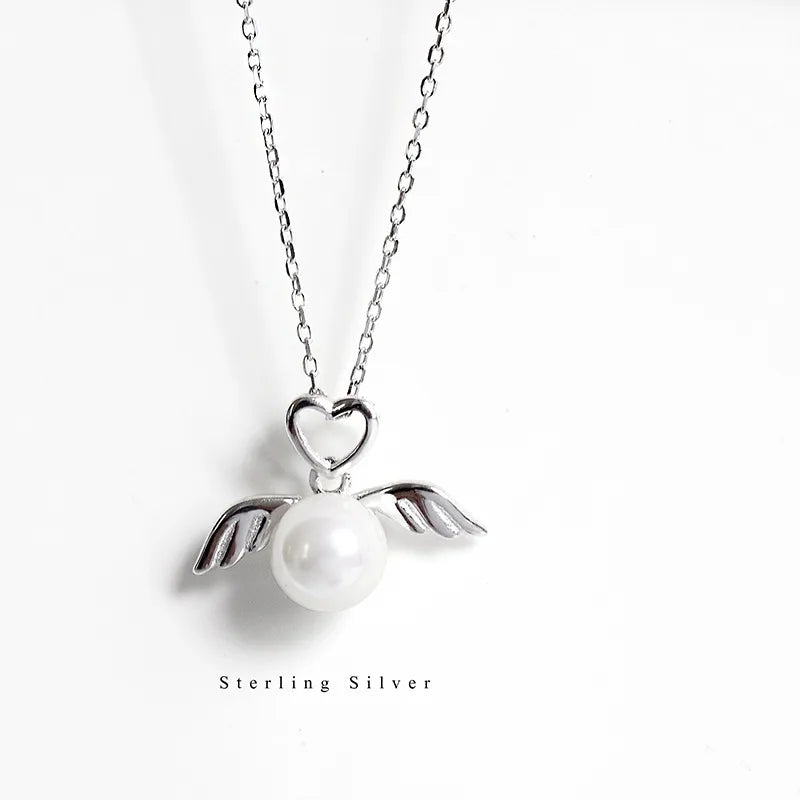 Necklaces Buffing Tips-Simple Style Heart Shape Wings Sterling Silver Inlay Artificial Gemstones Pendant Necklace