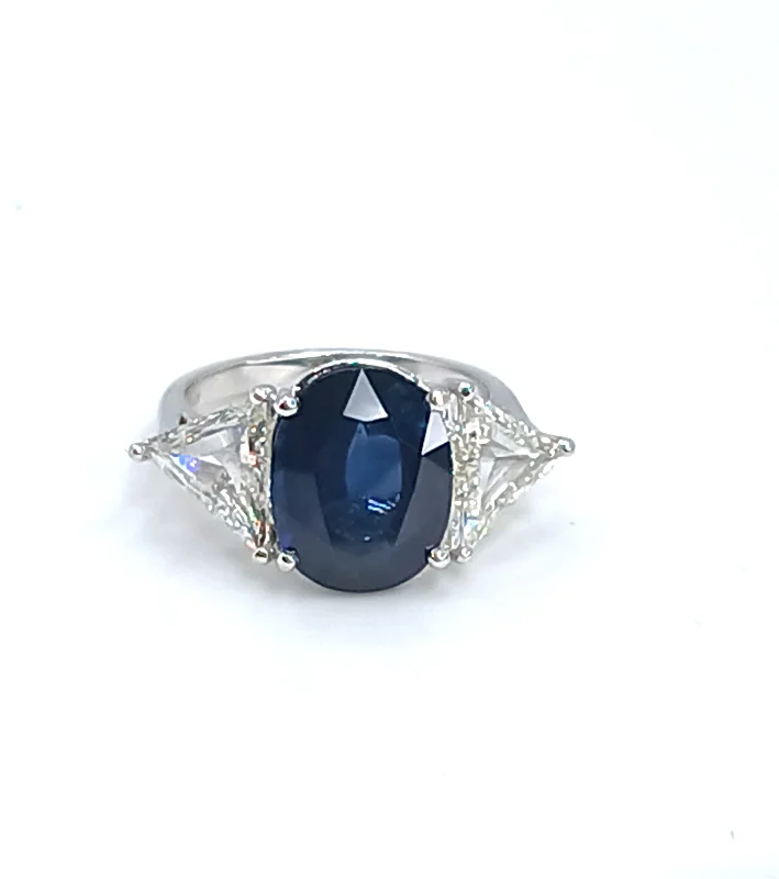 Rings For Deep Tops-Estate 18k White Gold Sapphire and Diamond Ring