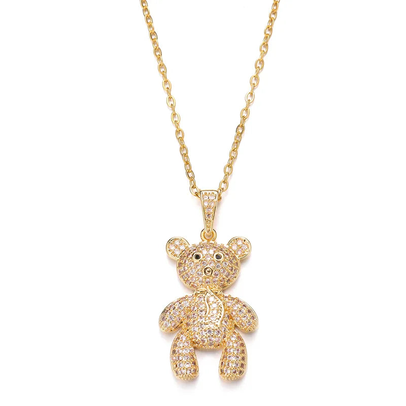 Necklaces Glow Reviews-Stainless Steel Copper Cute Plating Inlay Little Bear Zircon Pendant Necklace