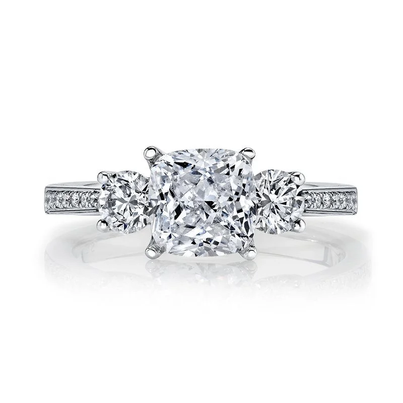 Rings Designer Reviews-Three Stone Plus Ring Setting With Round Side Diamonds