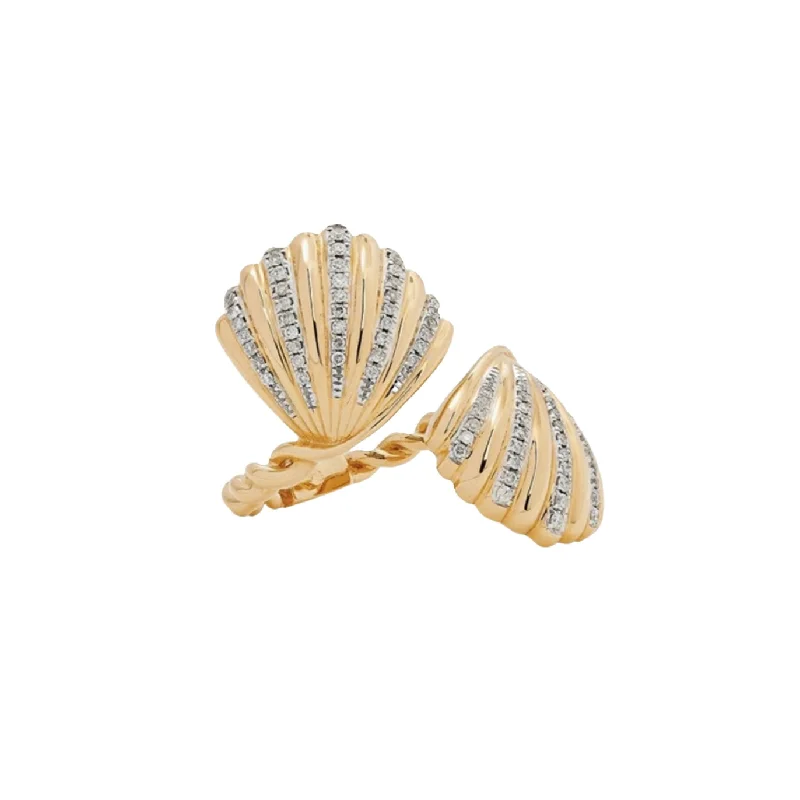 Budget Rings For Deals-Gold & Diamond Fluted Shell Bypass Ring