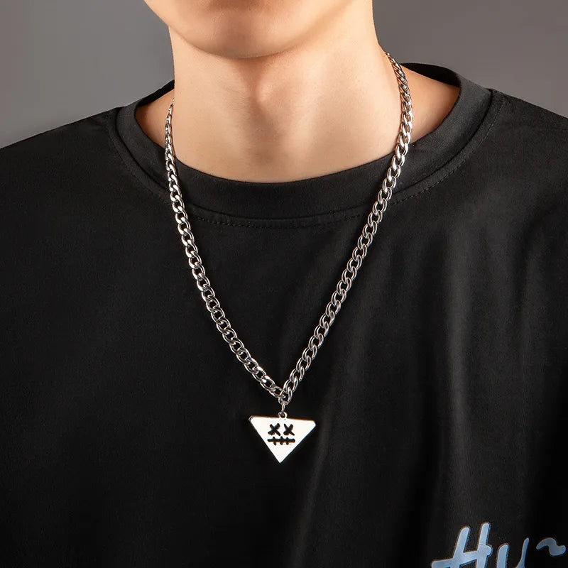 Necklaces Thrifty Picks-Casual Hip-Hop Punk Triangle Titanium Steel Hollow Out Men'S Pendant Necklace