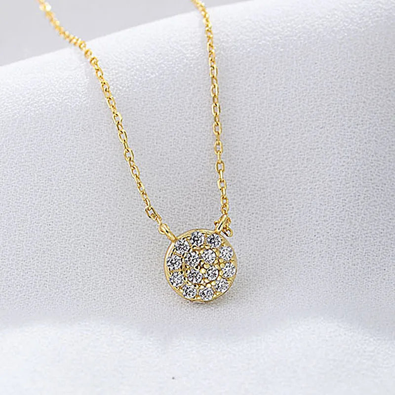 Necklaces For Deep Shades-Simple Style Round Sterling Silver Plating Inlay Zircon 14k Gold Plated Rhodium Plated Pendant Necklace