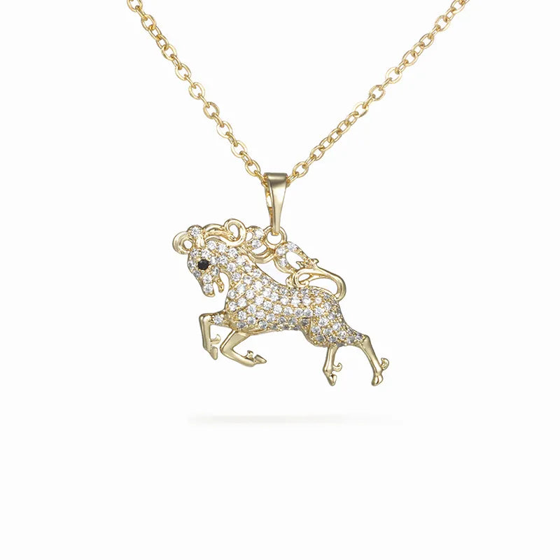 Necklaces Size Options-304 Stainless Steel Copper 18K Gold Plated Plating Inlay Horse Artificial Gemstones Pendant Necklace