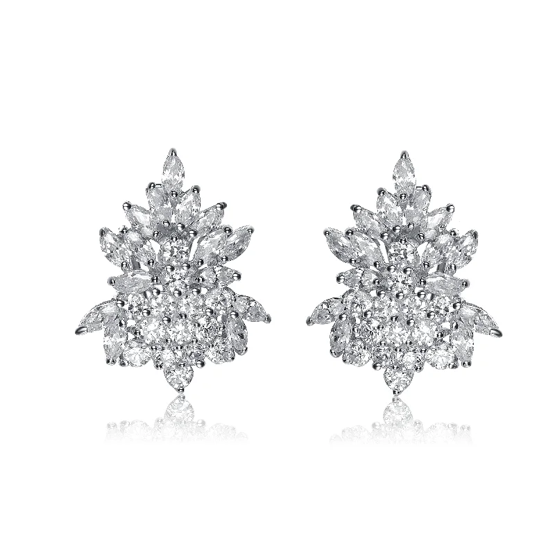 Earrings Use Guide-Sterling Silver Cubic Zirconia White Gold Plated  Marquise Cluster Earrings