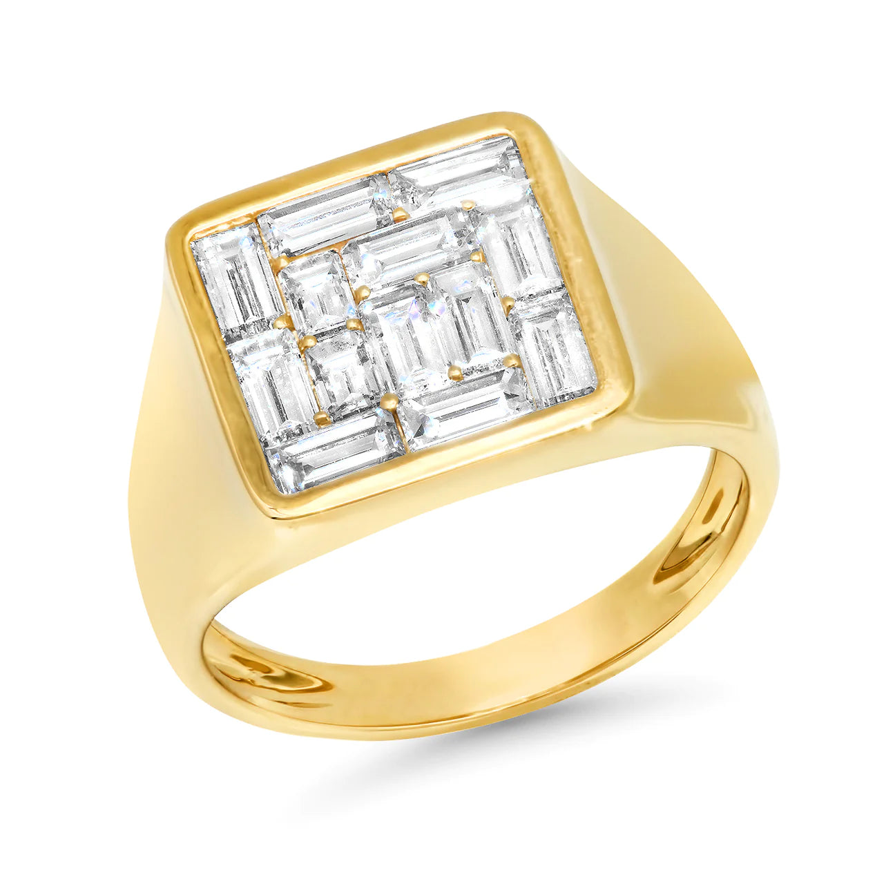 Best Cool Rings-Baguette Diamond Illusion Signet Ring