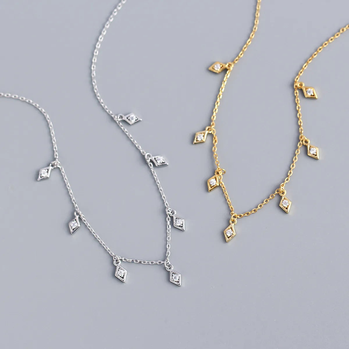 Necklaces For Low Flair-Fashion Rhombus Sterling Silver Plating Zircon Necklace 1 Piece