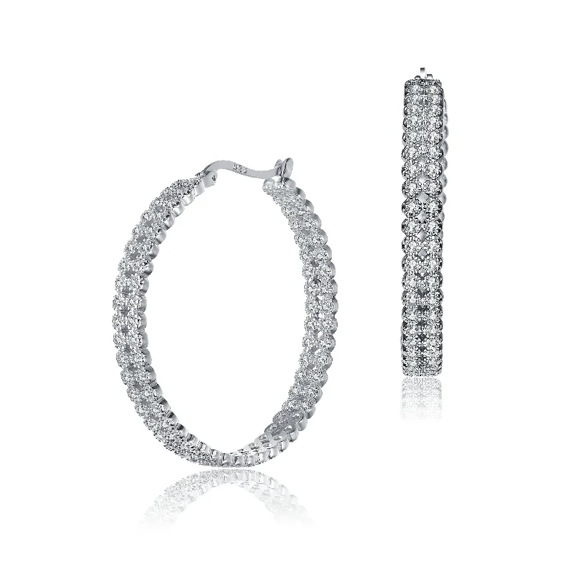 Solid Earrings For Use-Sterling Silver Cubic Zirconia Braided Hoop Earrings