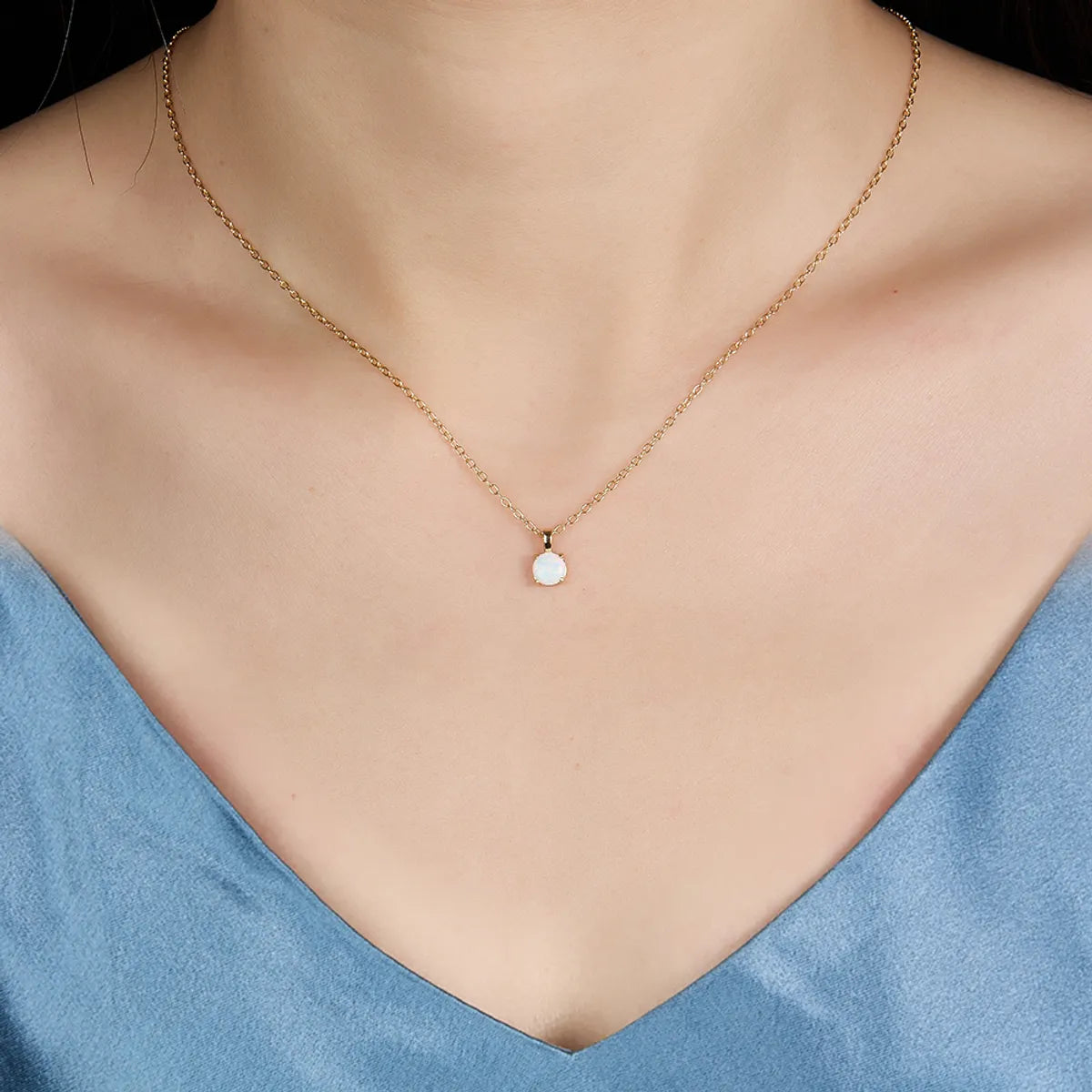 Necklaces For Bare Looks-Elegant Simple Style Round Sterling Silver Plating Inlay Artificial Gemstones 18k Gold Plated White Gold Plated Pendant Necklace