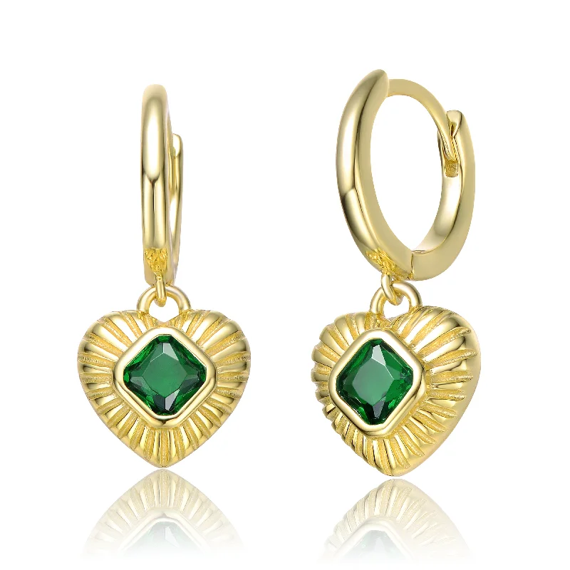 Earrings Touch Guide-Coeur Sunray Green Heart Huggie Hoop Earrings