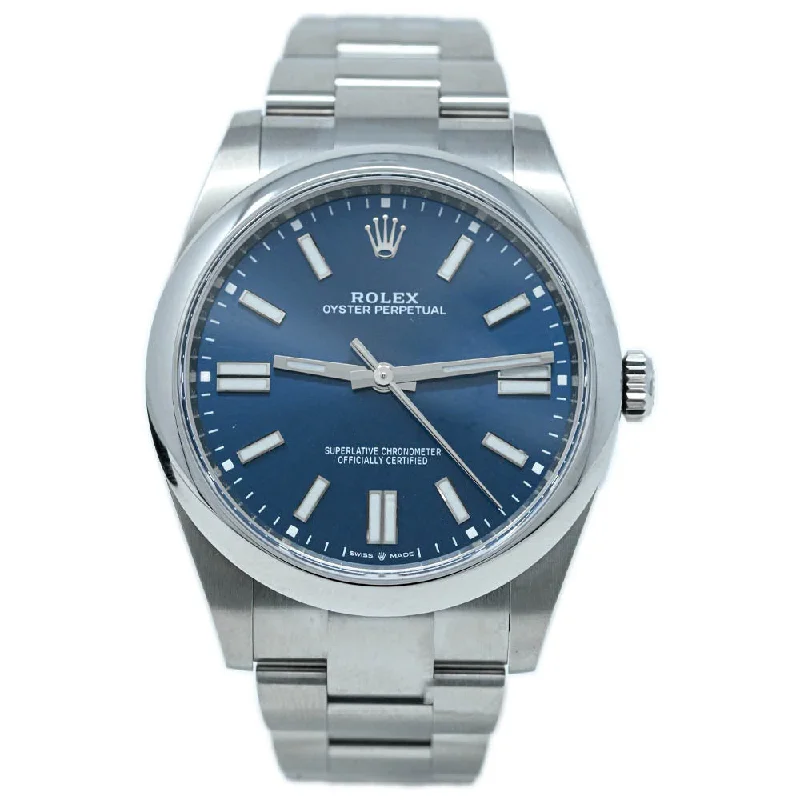 Watches Metal Guide-Rolex Oyster Perpetual 41mm Blue Dial Watch Ref# 124300