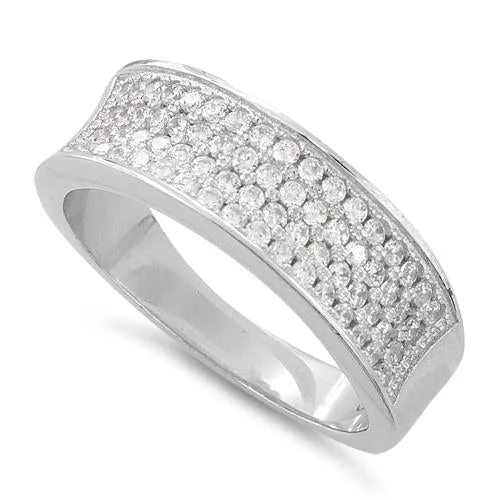 Rings For Bronze Lovers-Sterling Silver Four Layer Pave CZ Ring