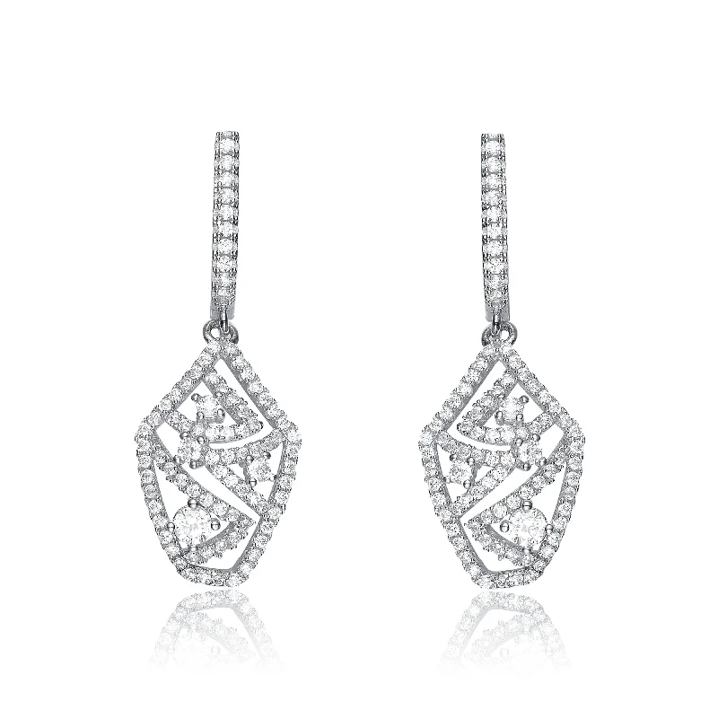 Earrings Hot Picks-CZ SS Rhodium Plated Scribble Design Earrings