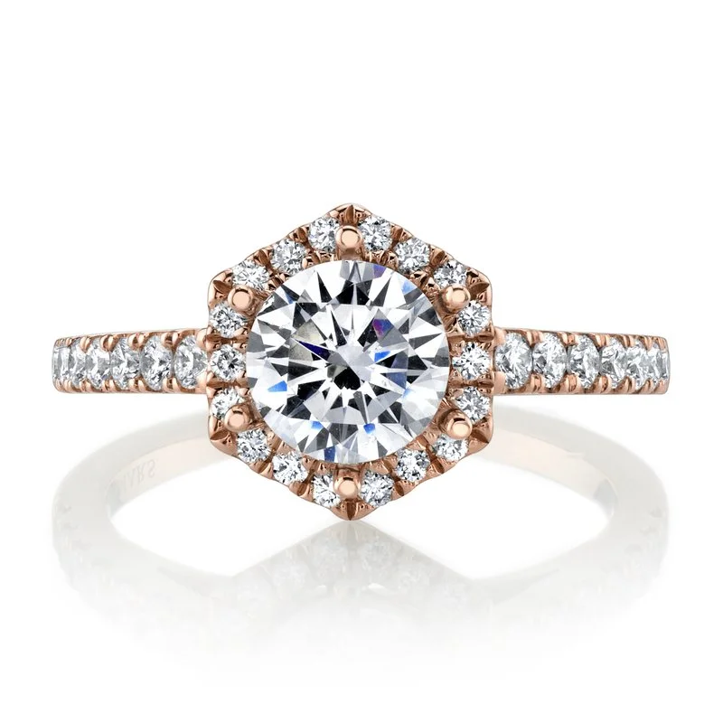 Best Cool Rings-Ring Setting with Hexagon Diamond Halo and Diamond Band