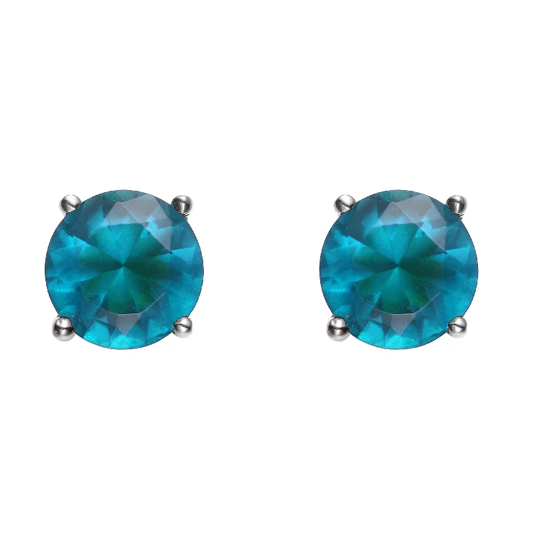 Earrings For Festive Nights-Sterling Silver Blue Topaz Cubic Zirconia Round Earrings