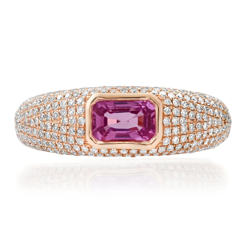 Rings Fade Resistance-Emerald Cut Pink Sapphire & Diamond Glam Ring