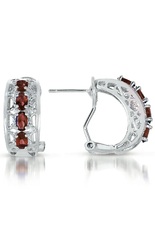 Earrings Spark Tips-Cubic Zirconia Sterling Silver Rhodium Plated Ruby Omega Earrings