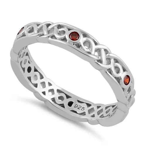 Top Grade Rings-Sterling Silver Braided Eternity Garnet CZ Ring