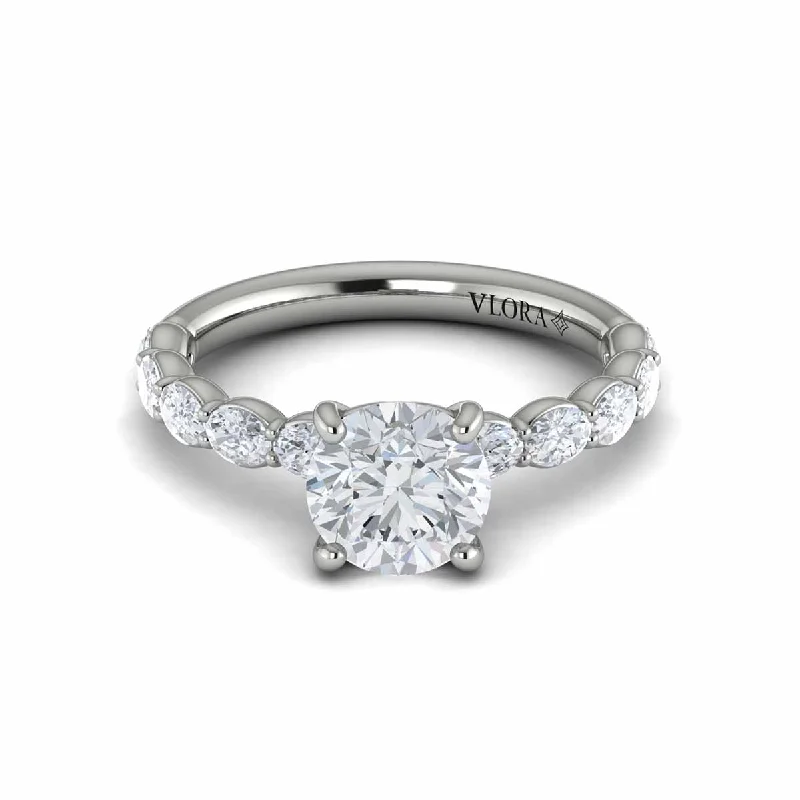 Rings For Light Fits-Diamond Oval Side Engagement Ring in 14K White Gold