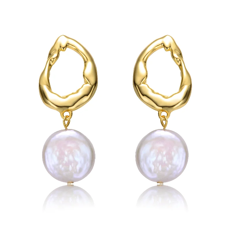 Earrings For Cool Rings-Brigitte Boho Golden Circle Pearl Earrings