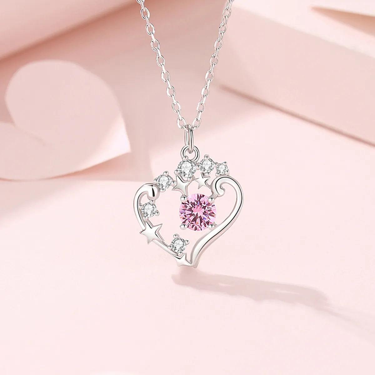 Necklaces Size Guide-Lady Heart Shape Sterling Silver Plating Inlay Zircon Pendant Necklace