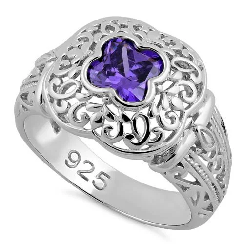 Rings Hold Guide-Sterling Silver Quatrefoil Amethyst CZ Ring