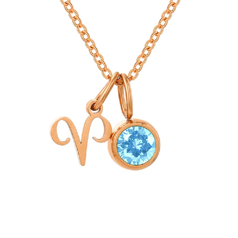 March Light Blue White Sheep-Rose Gold