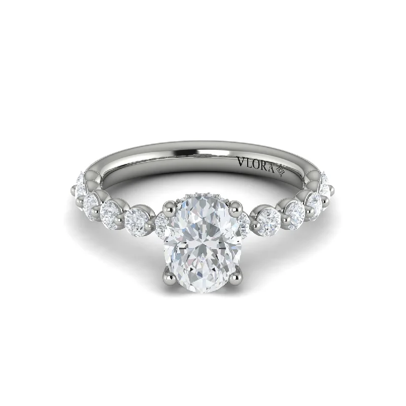 Rings Trend Reviews-Diamond Single Prong with Hidden Halo Engagement Ring in 14K White Gold