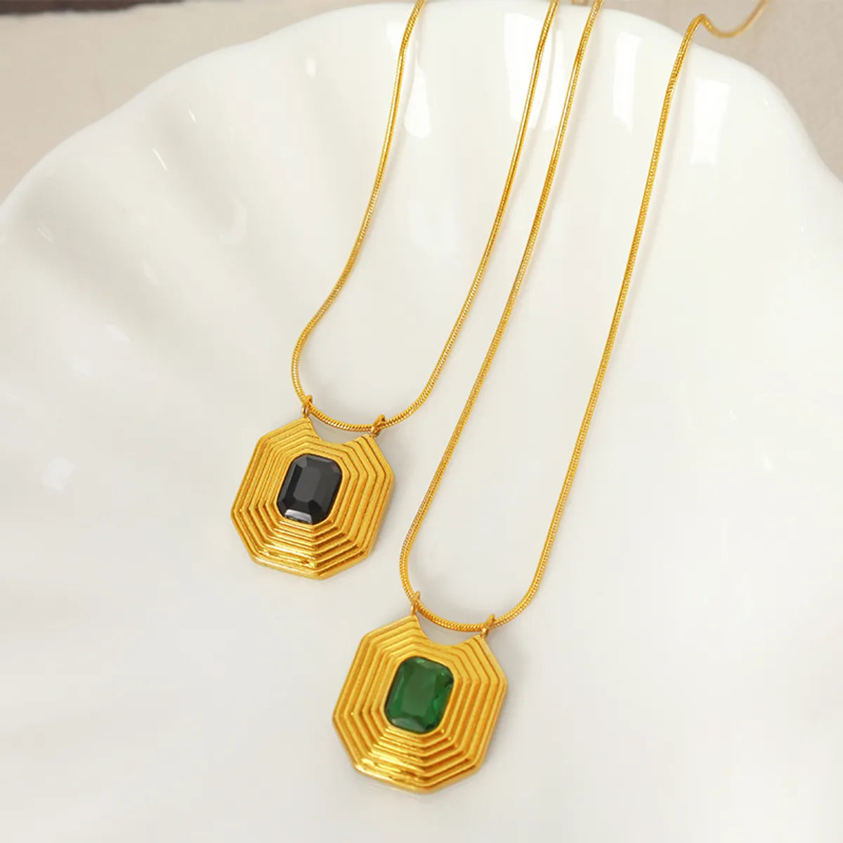 Best Artisan Necklaces-Vintage Style Square Stripe Titanium Steel Plating Inlay Glass Stone 18k Gold Plated Pendant Necklace