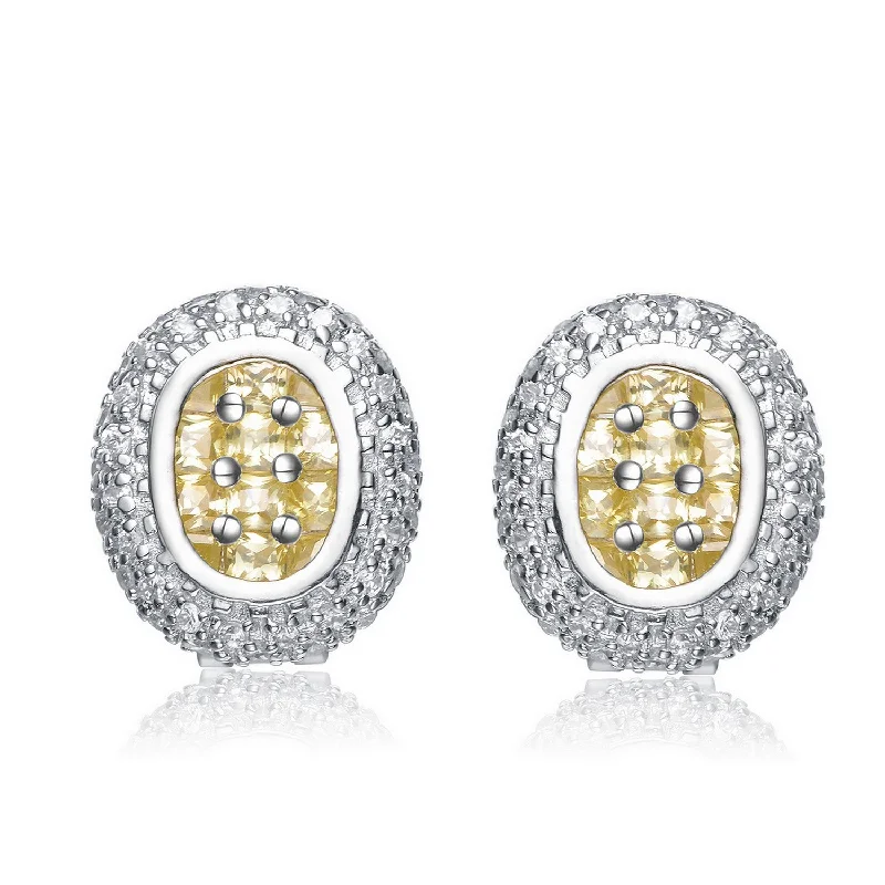 Earrings Fade Guide-.925 Sterling Silver Yellow Cubic Zirconia Button Stud Earrings