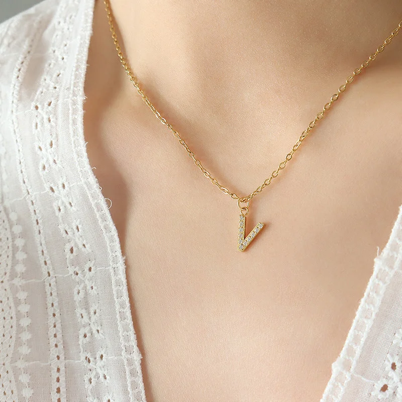 P1344-V-Shaped Gold Necklace 40 5cm