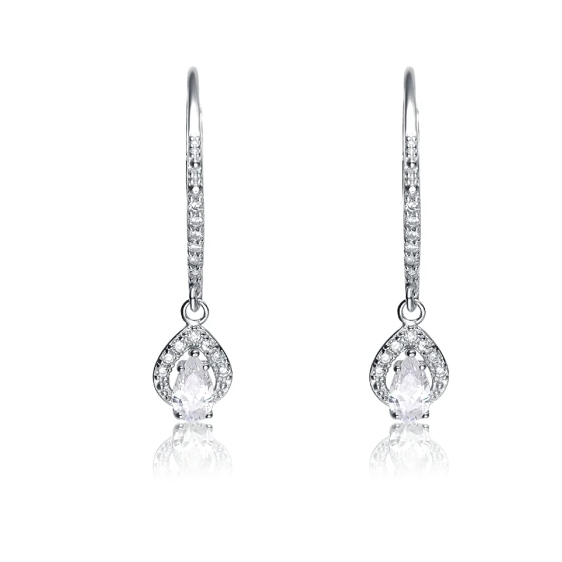 Earrings For Road Trips-Sterling Silver Cubic Zirconia Dangle Earrings