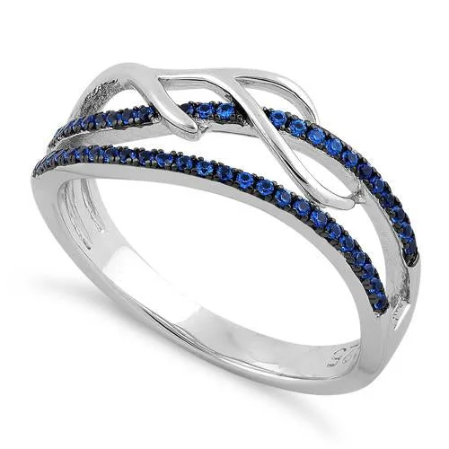 Rings For Quiet Nights-Sterling Silver Vines Freeform Blue Sapphire CZ Ring