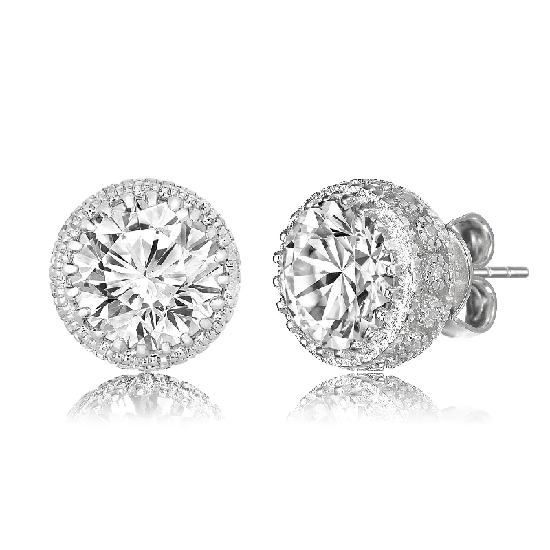 Earrings For Dinner Dates-Les Haudères Moissanite Solitaire Crown Pave Stud Earrings