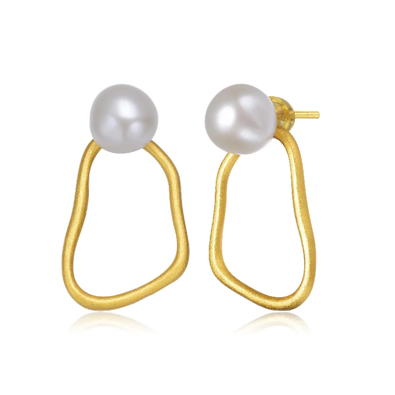 Earrings With Organic Shapes-Delphine Golden Light Pearl Earrings