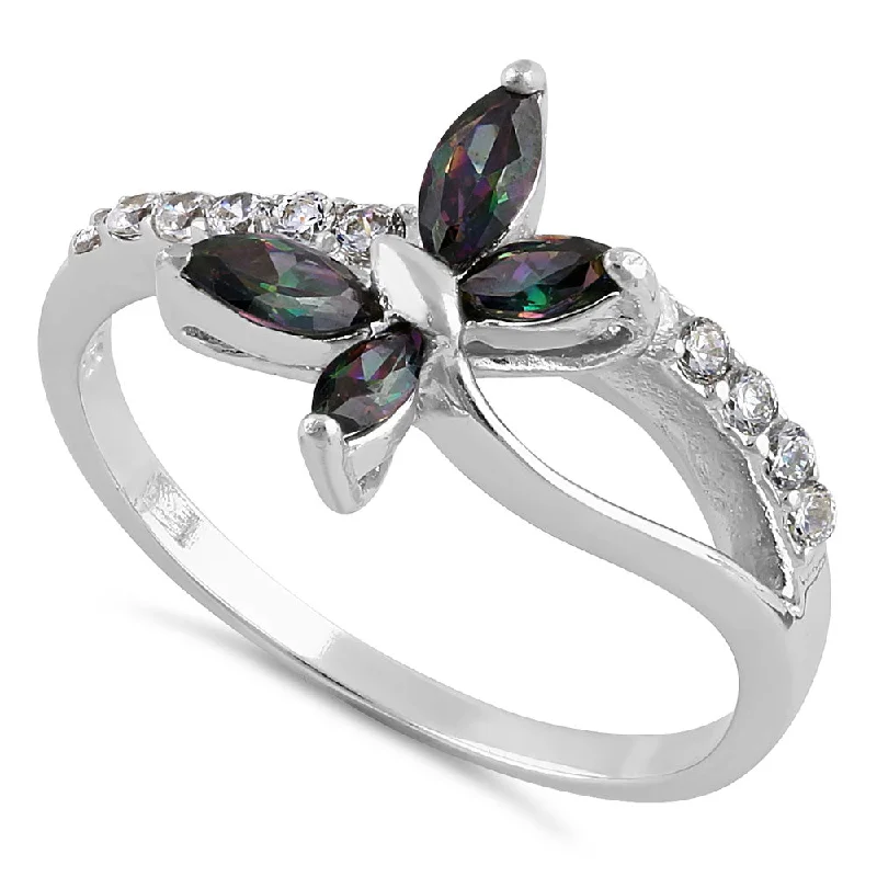 Rings For Slack Looks-Sterling Silver Butterfly Rainbow Topaz CZ Ring