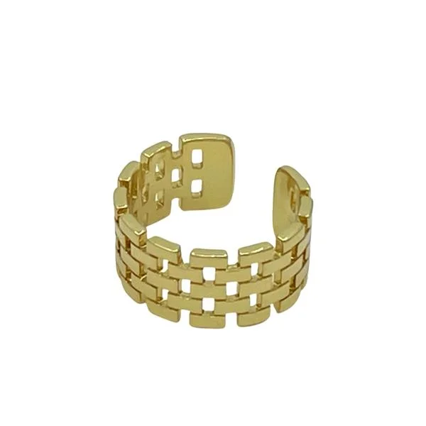 Rings For City Glow-Adjustable Ring: 'Brick' Pattern 18kt Gold Fill (RG4480)