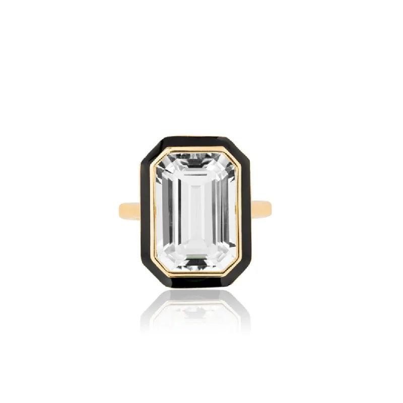 Rings For Active Hours-Queen Emerald Cut with Enamel Frame Ring