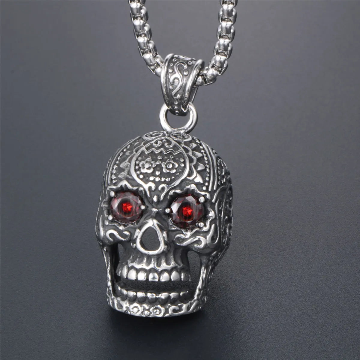 Necklaces For Gown Style-Hip-Hop Retro Punk Skull 304 Stainless Steel Polishing Inlay Rhinestones Men'S Pendant Necklace