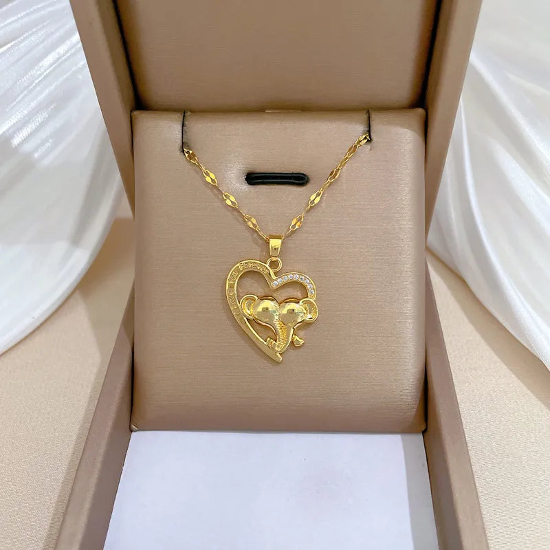 Necklaces Fade Resistance-Wholesale Simple Style Classic Style Heart Shape Elephant Titanium Steel Copper Hollow Out Inlay Zircon Pendant Necklace