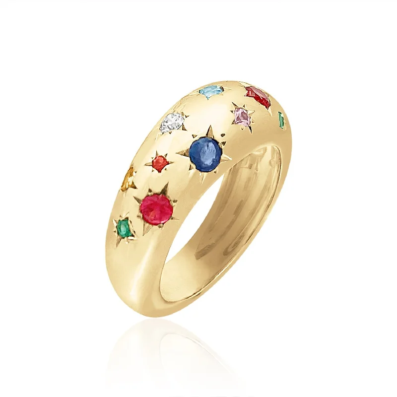 Best Timeless Rings-Rainbow Gemstone Starburst Nomad Dome Ring