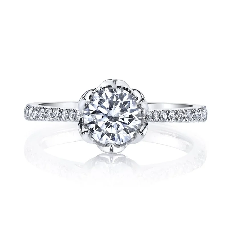 Rings For Gown Style-Ring Setting with Flower Inspired halo and Diamond Band