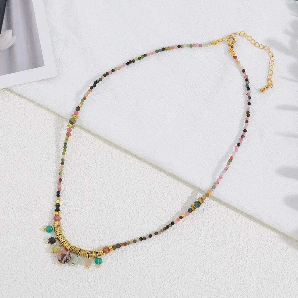 Necklaces For Fall Days-Vacation Colorful Stainless Steel Artificial Crystal Natural Stone Beaded Women's Necklace