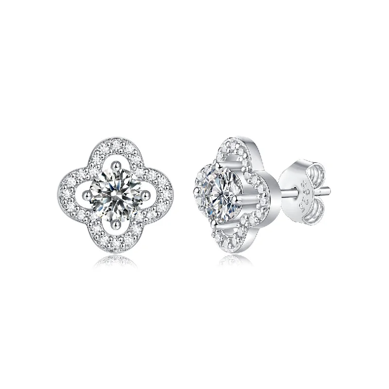 Earrings For Small Days-Yvonne Moissanite Four-Leaf Halo Cluster Stud Earrings